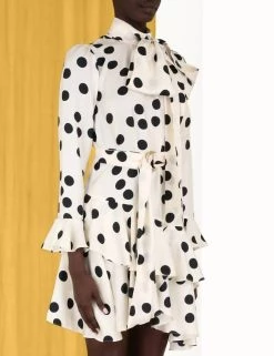Best Pirce ⌛ Zimmermann 👩 women Confetti Tie Neck Mini 👗 Dress in Cream/Black Confetti 🤩