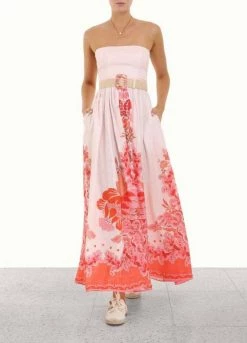 Buy 🎉 Zimmermann 👩 women Violet Strapless Long 👗 Dress Petite in Coral Floral 🎁