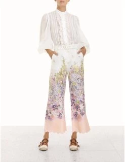 Buy ⌛ Zimmermann 👩 women Jude Crop Flare Pant in Peach Floral 🔥