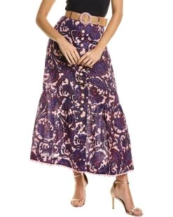 Promo 🤩 women Zimmermann Tiggy Frill Hem Linen 👗 Skirt 🥰