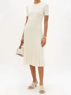 Coupon 😉 Zimmermann 👩 women Dancer Ribbed Knit Midi 👗 Dress in Dusty Cream 💯