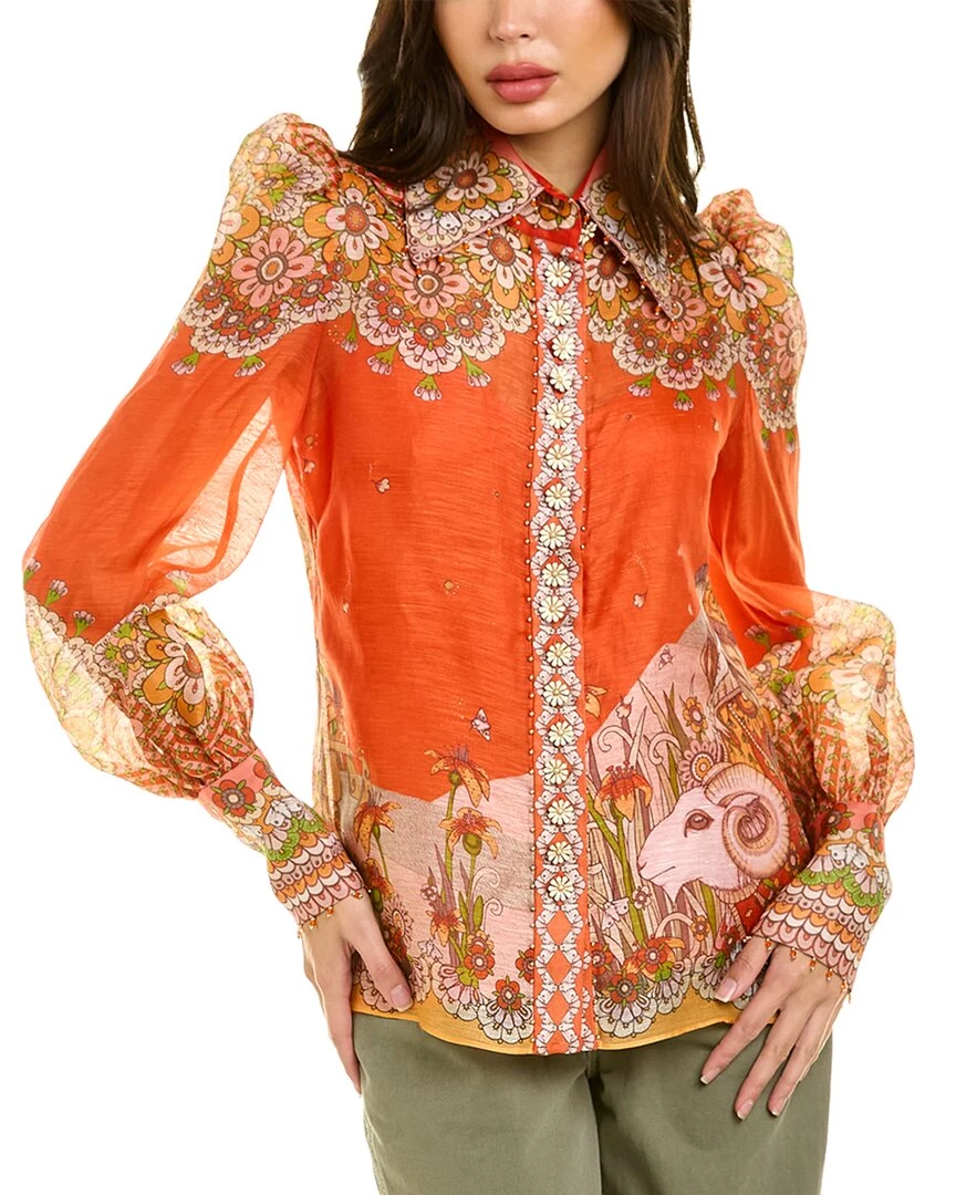 Outlet 😀 women Zimmermann Cosmic Zodiac Silk-Blend Blouse 🤩 3 Outlet 😀 women Zimmermann Cosmic Zodiac Silk-Blend Blouse 🤩