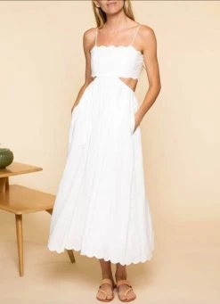 Brand new ✨ Zimmermann 👩 women Jude Scallop Midi 👗 Dress in Ivory ✔️