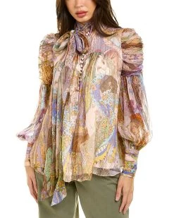 Best Pirce 😉 women Zimmermann Silk-Blend Lurex Blouse 👏